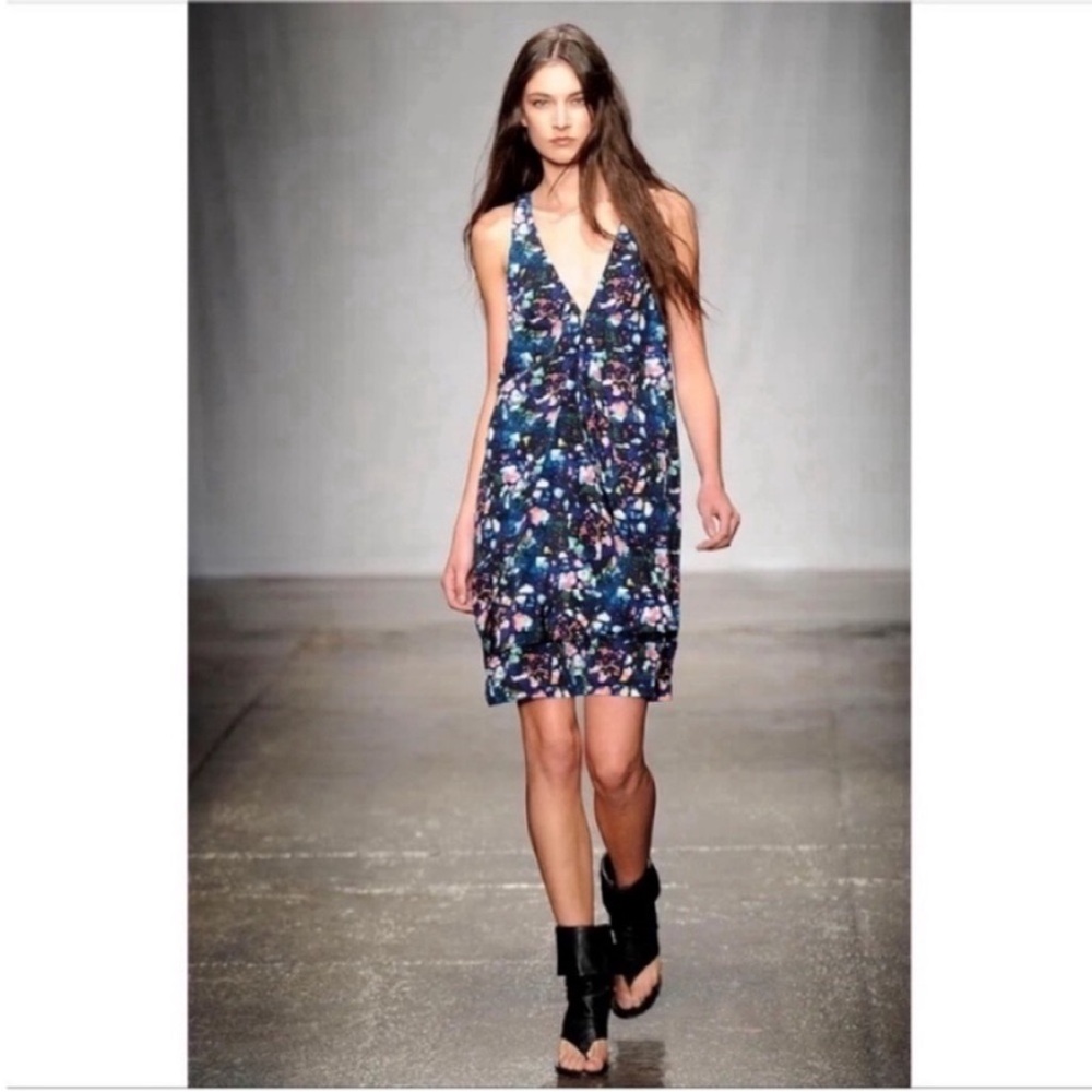 Love Richard Chai dress navy pink floral watercolor draped silk runway cutout